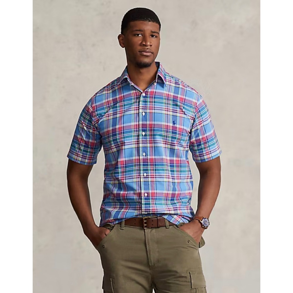 Polo Ralph Lauren Plaid Oxford Button Down Short Sleeve Cotton Shirt Mens 4XLT